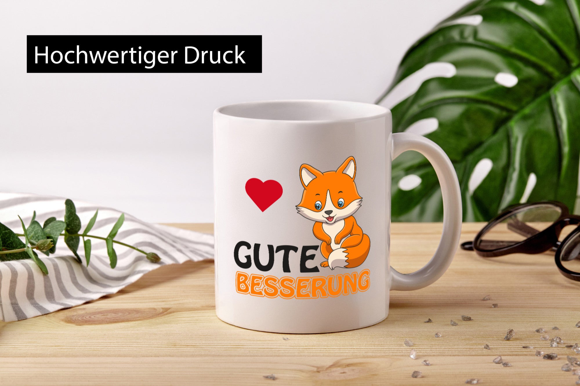 Gute Besserung | Genesung Tasse Fuchs mit Herzen lustig Humor Geschenkidee