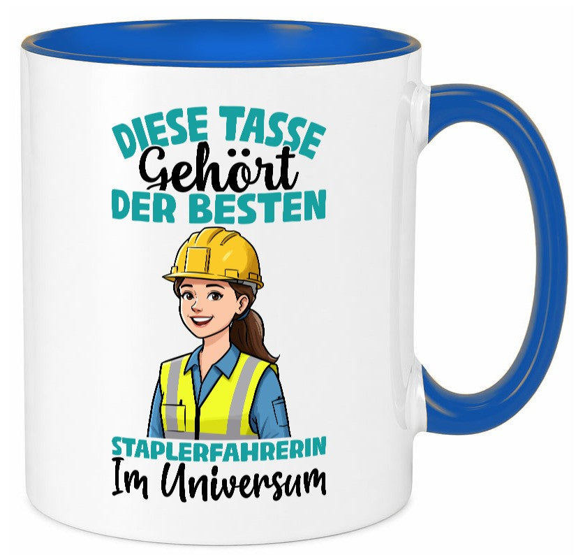 Im Universum: Staplerfahrerin | Gabelstapler Humor Geschenkidee Tasse