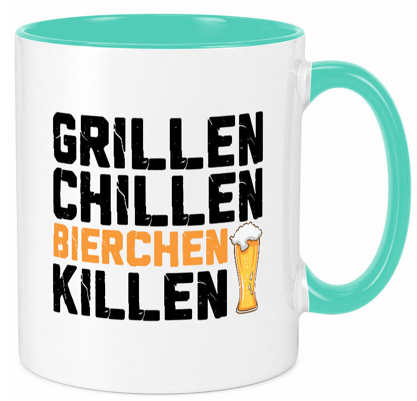 Grillen Chillen Bierchen Killen | Grillmeister Party Geschenk Humor Tasse