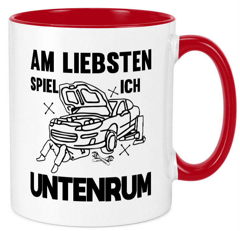 Am liebsten spiele ich untenrum | Autowektstatt lustiger Spruch Geschenk Humor Tasse