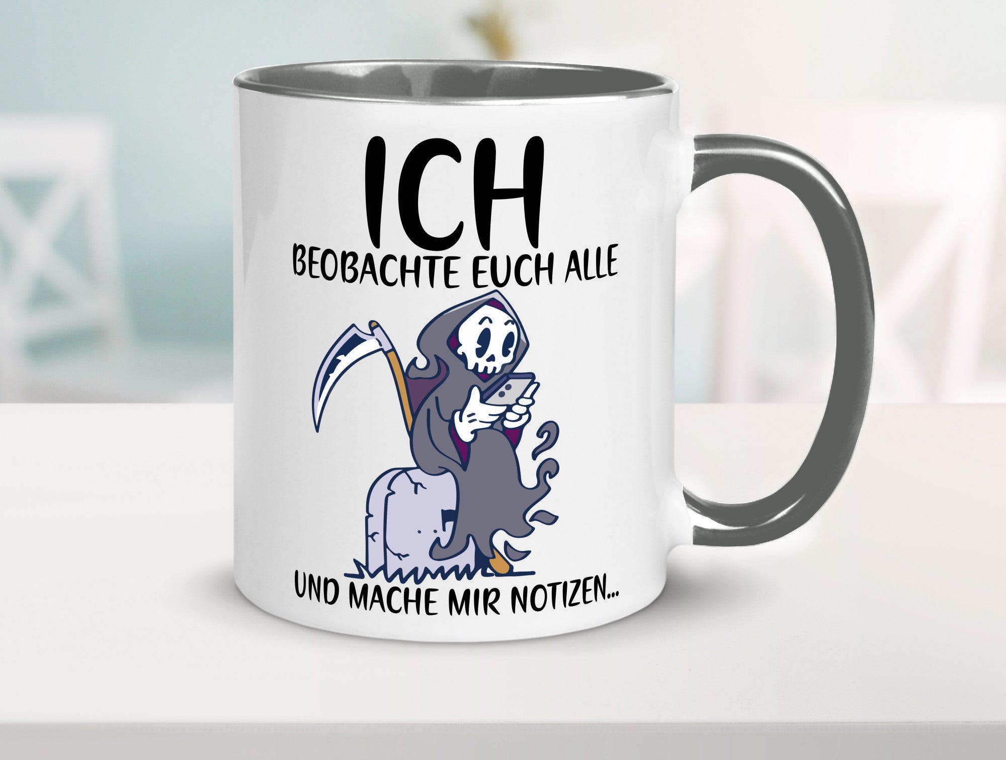 Ich beobachte euch | Sensenmann Sense Skelett Humor Geschenkidee Tasse