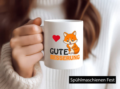 Gute Besserung | Genesung Tasse Fuchs mit Herzen lustig Humor Geschenkidee