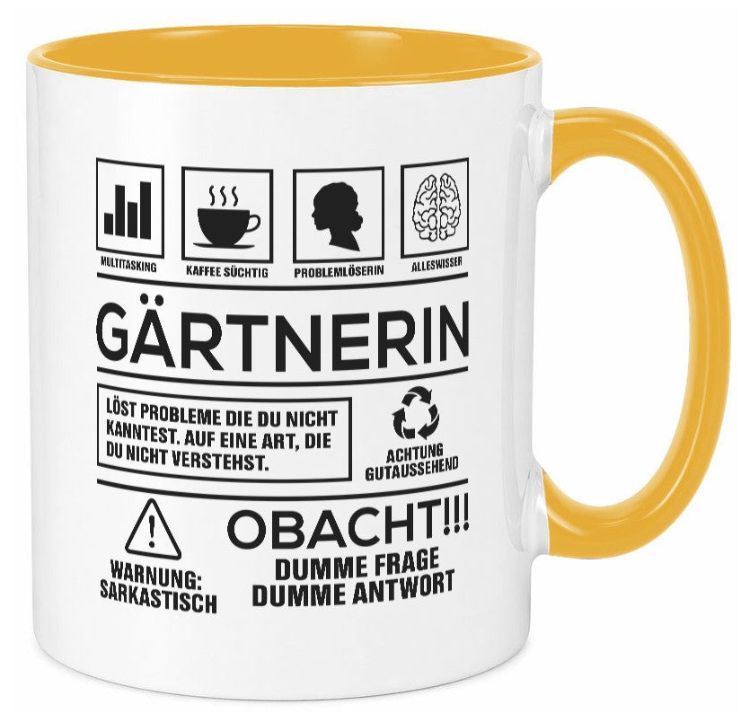 Achtung Probleme Gärtnerin | Gartenbau Humor Geschenkidee Tasse