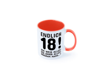 Endlich 18 | Geburtstag Tasse volljährig Erwachsen lustig Geschenkidee Geschenk