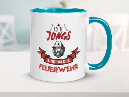 Echte Jungs sind bei der Feuerwehr | Feuerwehrmann lustiger Spruch Geschenk Tasse