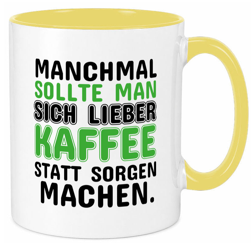Kaffee statt sorgen lustiger Spruch Geschenk Humor Geschenkidee Tasse