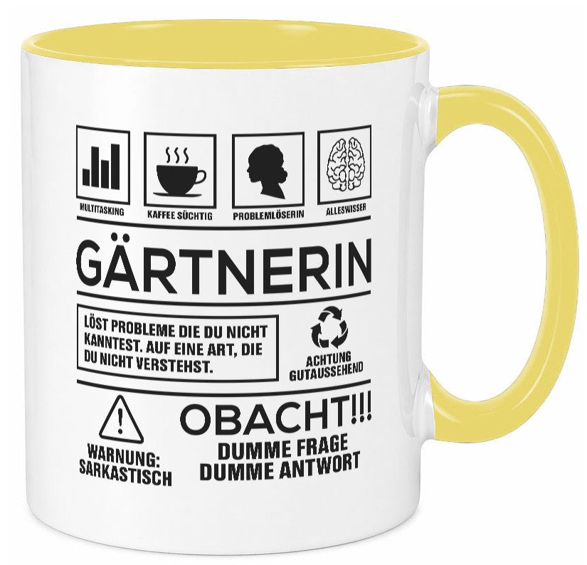 Achtung Probleme Gärtnerin | Gartenbau Humor Geschenkidee Tasse