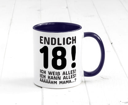 Endlich 18 | Geburtstag Tasse volljährig Erwachsen lustig Geschenkidee Geschenk