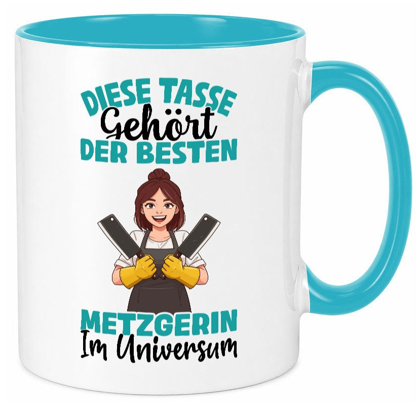 Im Universum: Metzgerin | Fleischerin Geschenk Humor Geschenkidee lustiger Tasse