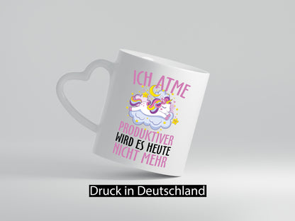 Ich atme, Einhorn Geschenkidee Humor Tasse