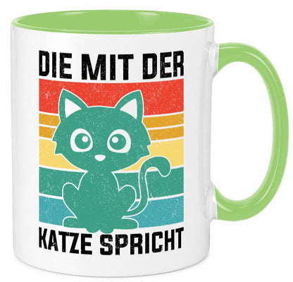 Die mit der Katze Spricht | Katzenmama Katzenliebhaber lustiger Spruch Geschenk Tasse