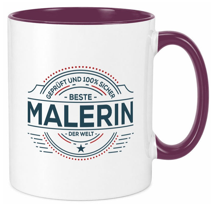 Geprüft und sicher: Malerin | Malerinnen lustiger Spruch Geschenk Humor Tasse