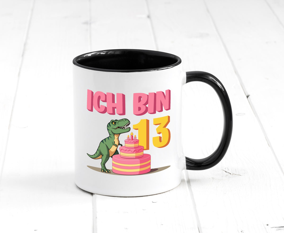 13 Geburtstag | Jahre Dinosaurier mit Kuchen Humor Geschenkidee Tasse