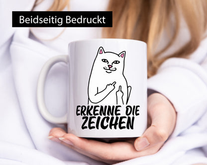 Erkenne die Zeichen | Katze Schatten Mittelfinger Geschenk Tierliebhaber Humor