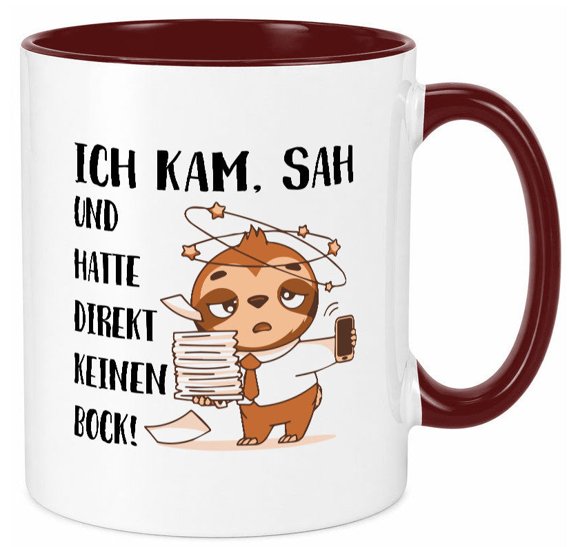 Ich habe keinen Bock | Faultier Kam, sah und kein Geschenkidee Tierliebhaber Tasse
