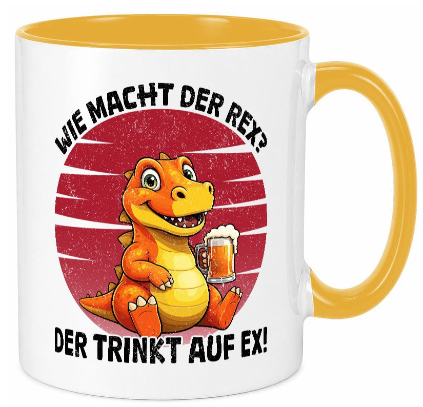 Wie macht der Rex trinkt auf ex | Bier T-Rex v2 lustiger Spruch Geschenk Humor Tasse