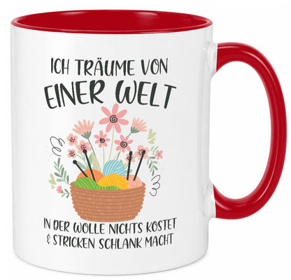 Träume von Wolle die nichts kostet | Korb Strick Blumen lustiger Spruch