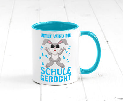 Schule wird gerockt | Schulbeginn Tasse cooler Hase lustiger Spruch Geschenk