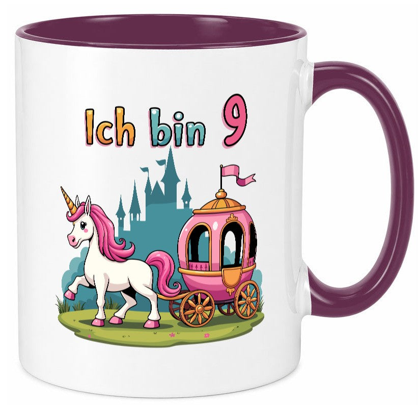 9. Geburtstag | Prinzessin in Kutsche Einhorn Geschenkidee Humor Tasse