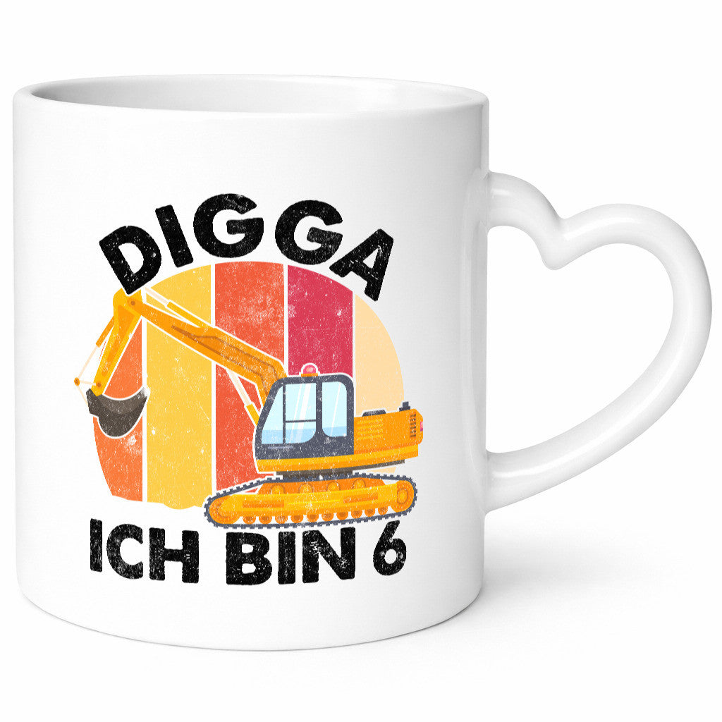 6. Geburtstag | 6 Jahre Bagger Digga Geschenk Geschenkidee lustiger Spruch Tasse