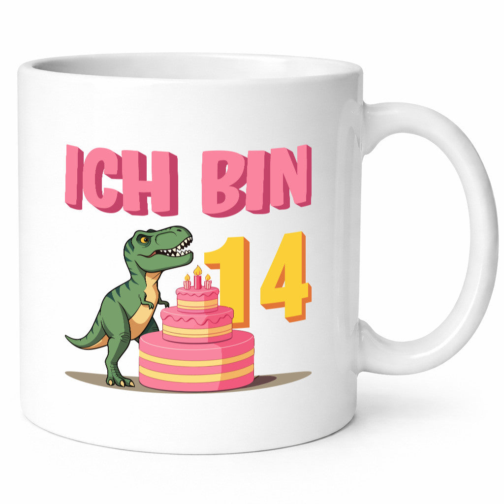 14 Geburtstag | Jahre Dinosaurier mit Kuchen lustiger Spruch Geschenk