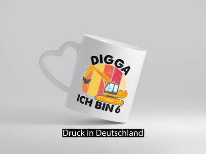 6. Geburtstag | 6 Jahre Bagger Digga Geschenk Geschenkidee lustiger Spruch Tasse