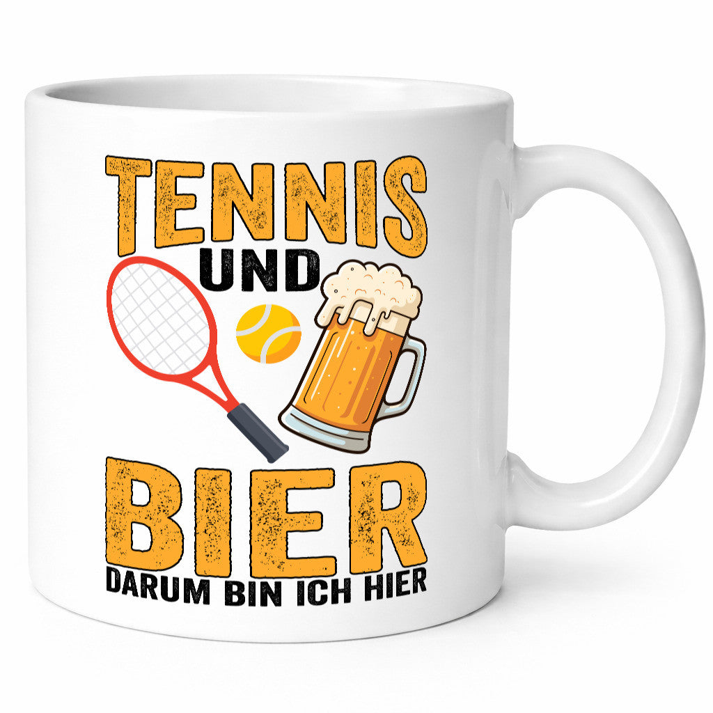 Tennis und Bier darum bin ich hier | Tennisspieler v2 Geschenkidee Humor Tasse