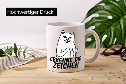 Erkenne die Zeichen | Katze Schatten Mittelfinger Geschenk Tierliebhaber Humor