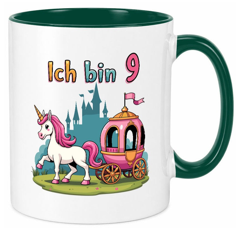 9. Geburtstag | Prinzessin in Kutsche Einhorn Geschenkidee Humor Tasse