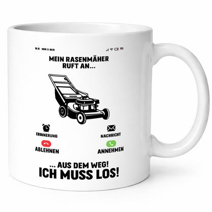 Mein Rasenmäher ruft an | hobbygärtner Gärtner Rasen v2 Humor Geschenkidee Tasse