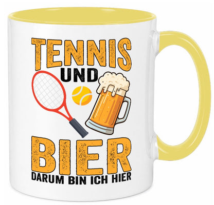 Tennis und Bier darum bin ich hier | Tennisspieler v2 Geschenkidee Humor Tasse