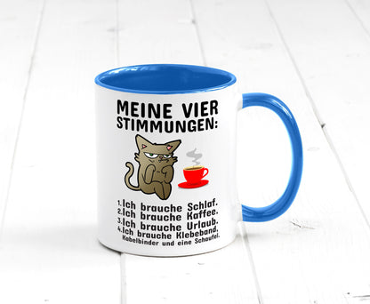 Vier Stimmungen | Morgenmuffel Tasse mürrische Katze Humor Tierliebhaber
