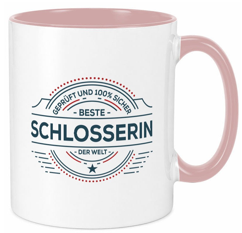 Geprüft und sicher: Schlosserin | Schlosserei lustig Humor Geschenkidee Tasse