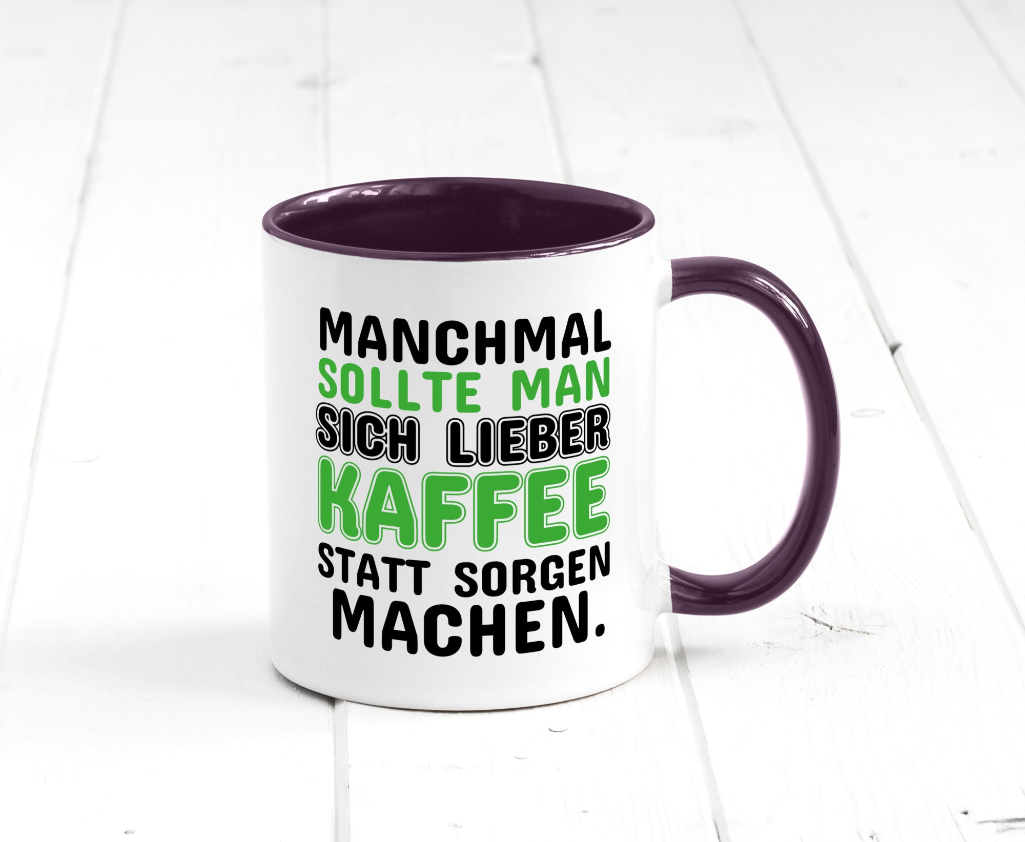 Kaffee statt sorgen lustiger Spruch Geschenk Humor Geschenkidee Tasse