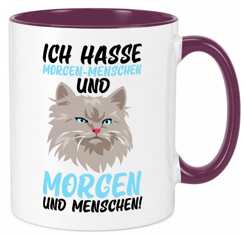 Ich hasse Morgenmenschen | Morgenmuffel mürrische Katze Geschenkidee Tasse