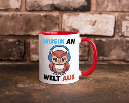 Musik an Welt aus | Eule hört lustiger Spruch Geschenk Humor Geschenkidee Tasse