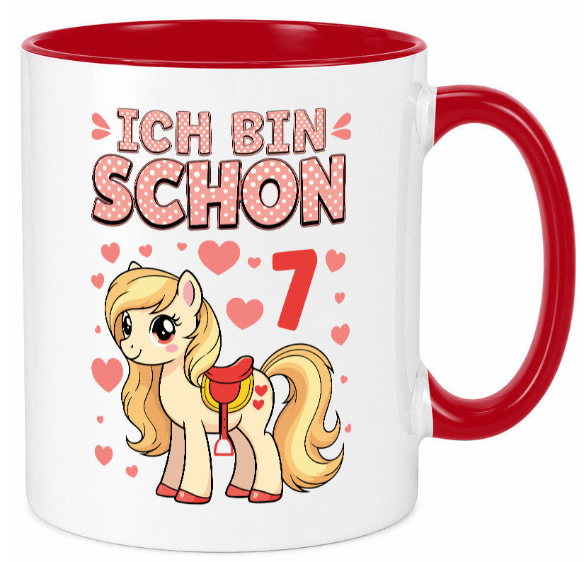 7. Geburtstag | 7 Jahre Mädchen Reiten Pony lustiger Spruch Geschenk Tasse
