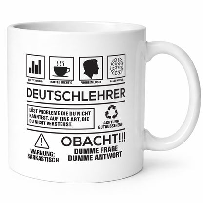 Achtung Probleme Deutschlehrer | Lehrer Schule Humor Geschenkidee Tasse