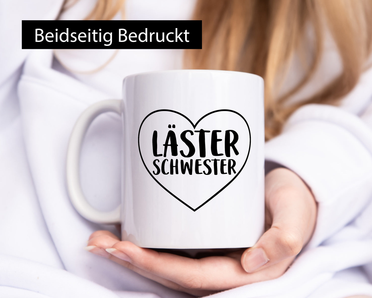 Läster Schwester | Herz Tasse Geschwisterliebe lustiger Spruch Geschenk Humor