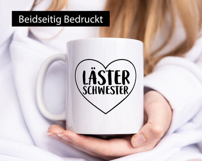 Läster Schwester | Herz Tasse Geschwisterliebe lustiger Spruch Geschenk Humor