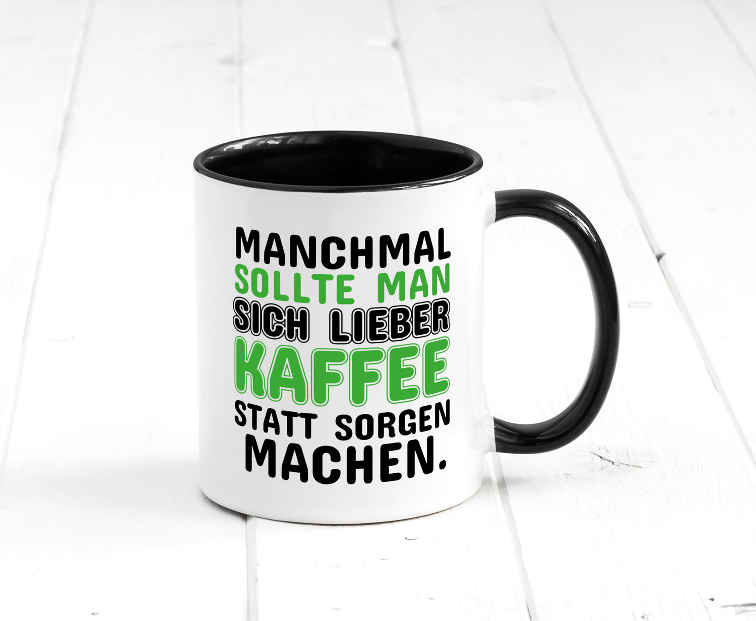 Kaffee statt sorgen lustiger Spruch Geschenk Humor Geschenkidee Tasse
