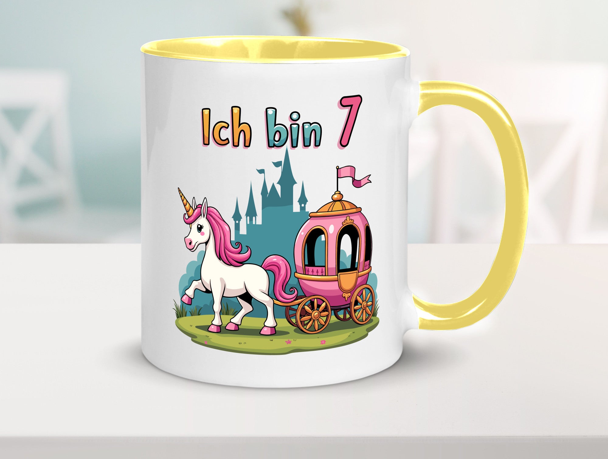 7. Geburtstag | Prinzessin in Kutsche Einhorn lustiger Spruch Geschenk