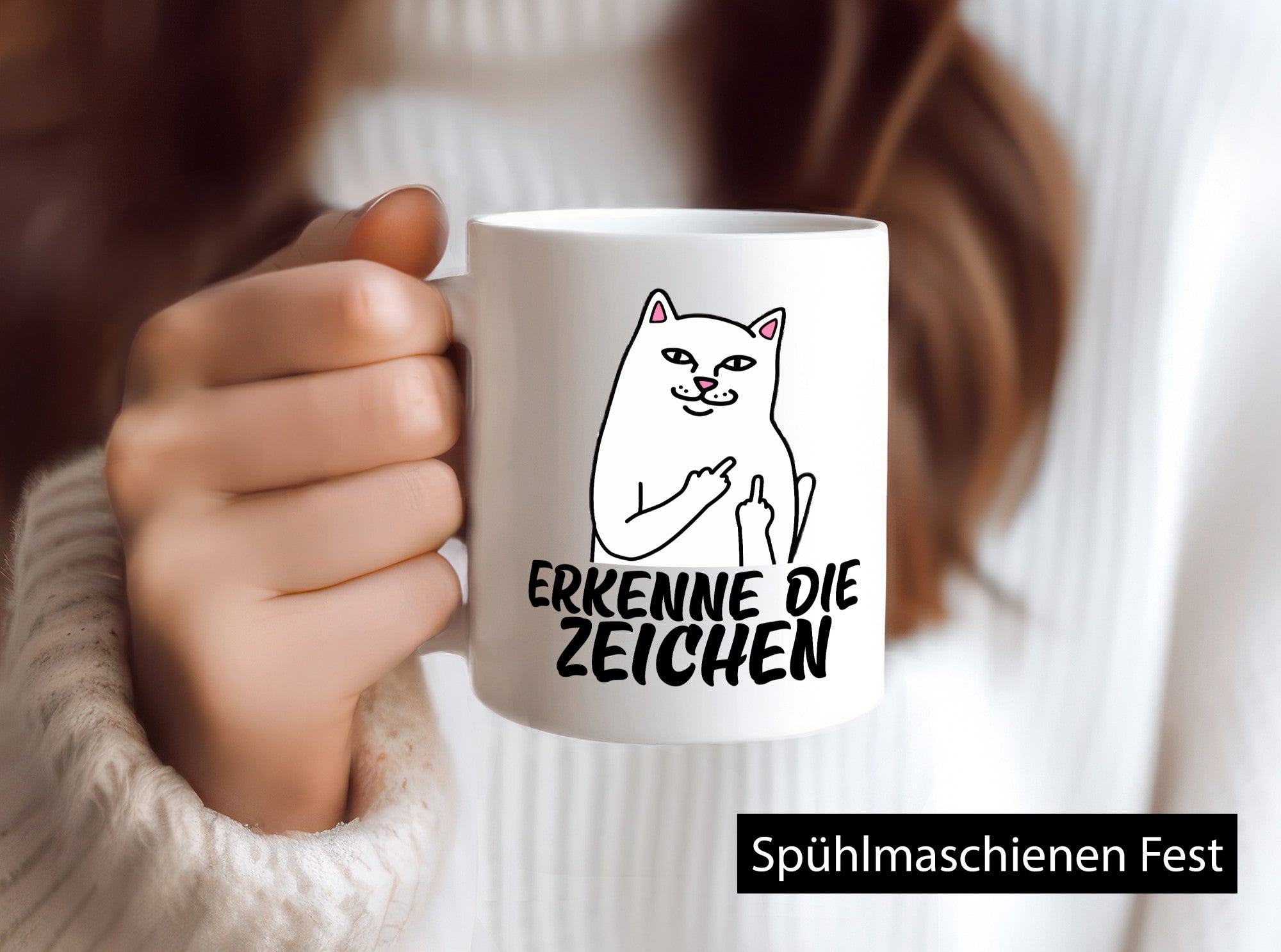 Erkenne die Zeichen | Katze Schatten Mittelfinger Geschenk Tierliebhaber Humor