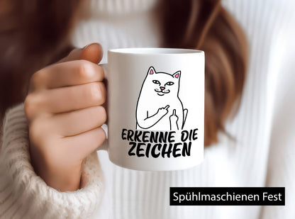Erkenne die Zeichen | Katze Schatten Mittelfinger Geschenk Tierliebhaber Humor