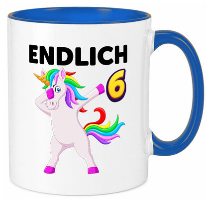 6. Geburtstag | endlich 6 Jahre Einhorn Mädchen Geschenkidee Humor Tasse
