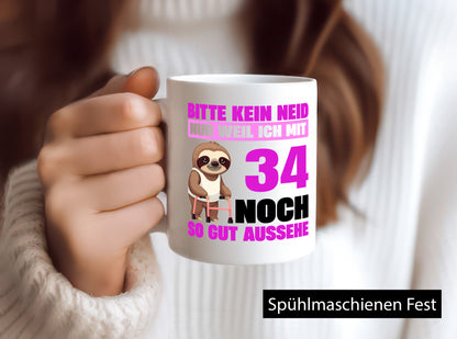 34. Geburtstag | Bitte kein neid Faultier 34 Jahre Humor Geschenkidee Tasse