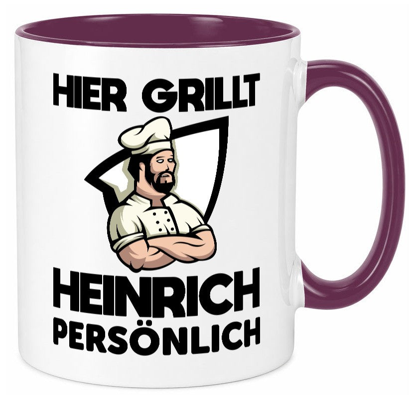 Hier Grillt Heinrich Persönlich | Grillmeister Geschenk Humor Geschenkidee Tasse