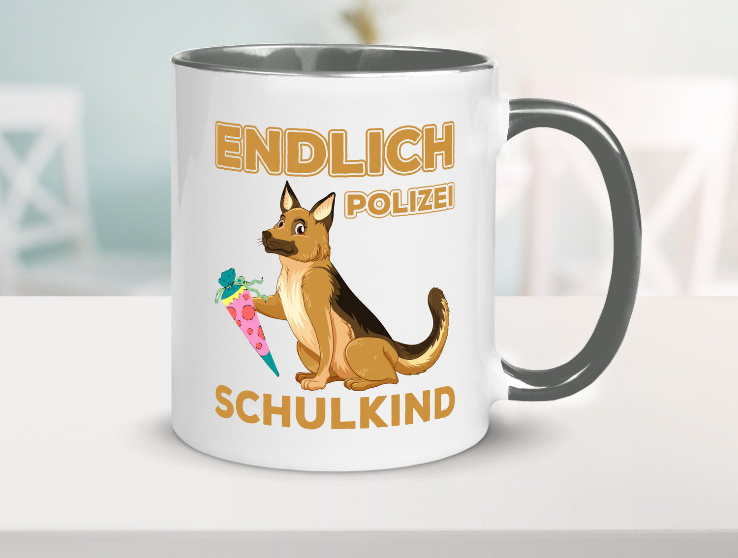 Endlich Schulkind | Tasse Einschulung Polizei Hund lustiger Spruch Geschenk