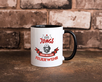 Echte Jungs sind bei der Feuerwehr | Feuerwehrmann lustiger Spruch Geschenk Tasse