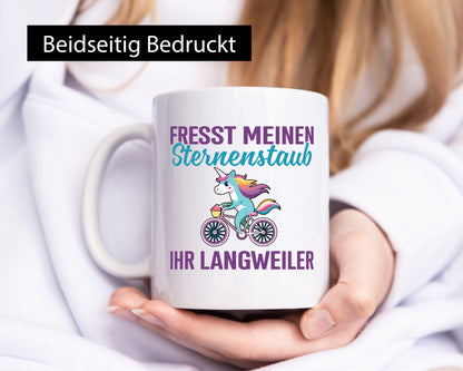 Fresst meinen Sternenstaub | Einhorn Fahrendes v2 Humor Geschenkidee Tasse